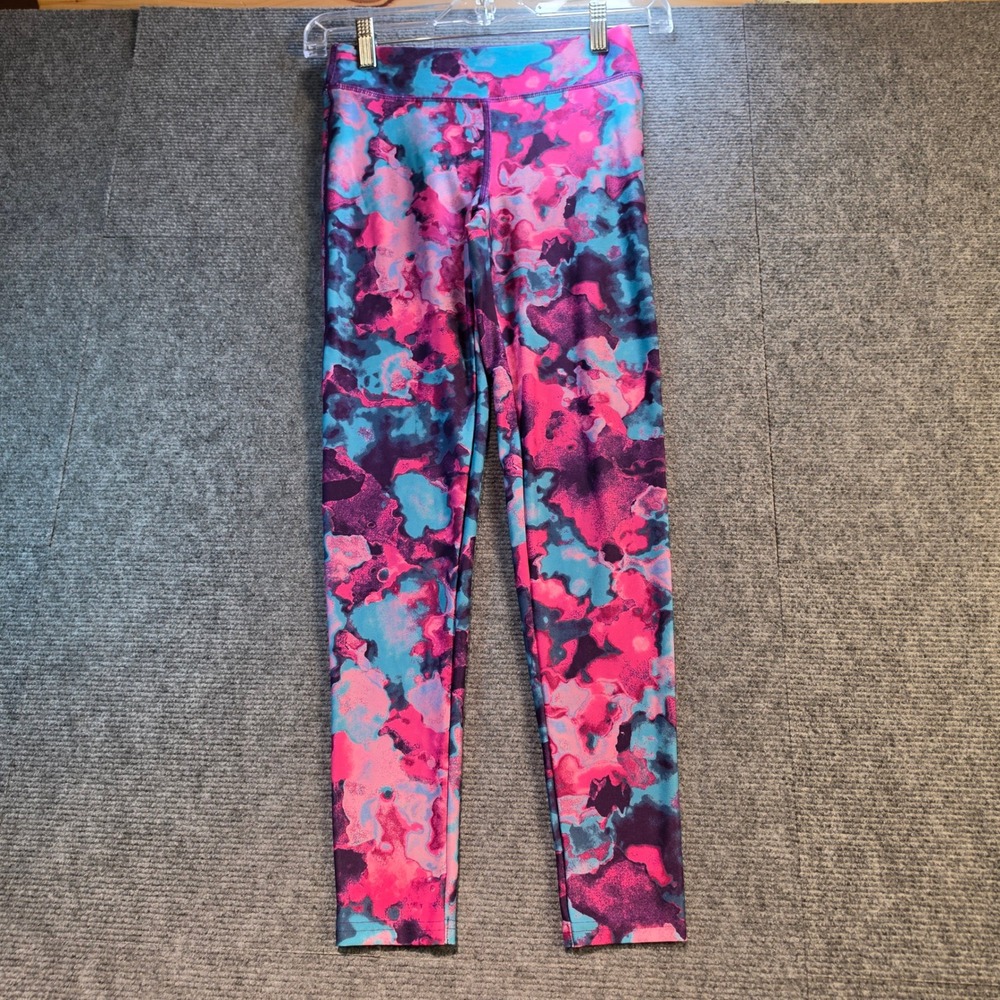 Reebok Leggings Girls Size M 10-12 Pink Blue Abstract Watercolor Excellent